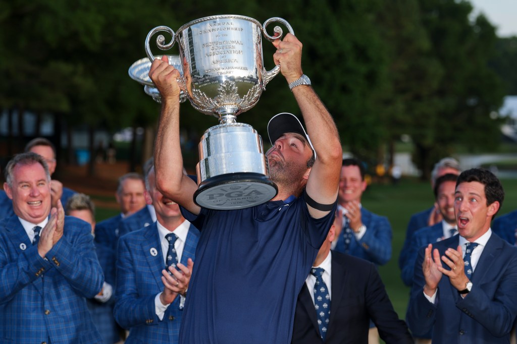 Scottie Scheffler has awkward trophy mishap during PGA Championship celebration: ‘We’ll fix it’