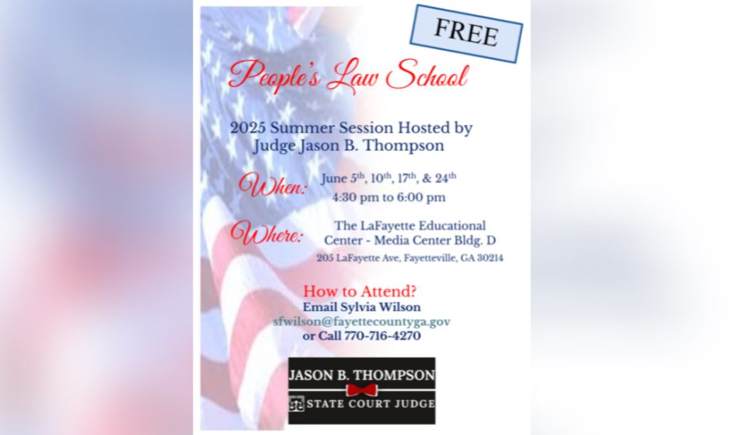 Judge Jason B. Thompson Announces Free 4-Week Session ofThe People’s Law School in Fayetteville