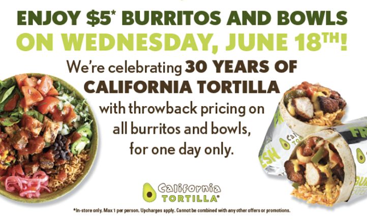 California Tortilla Celebrates 30th Anniversary with Throwback Prices